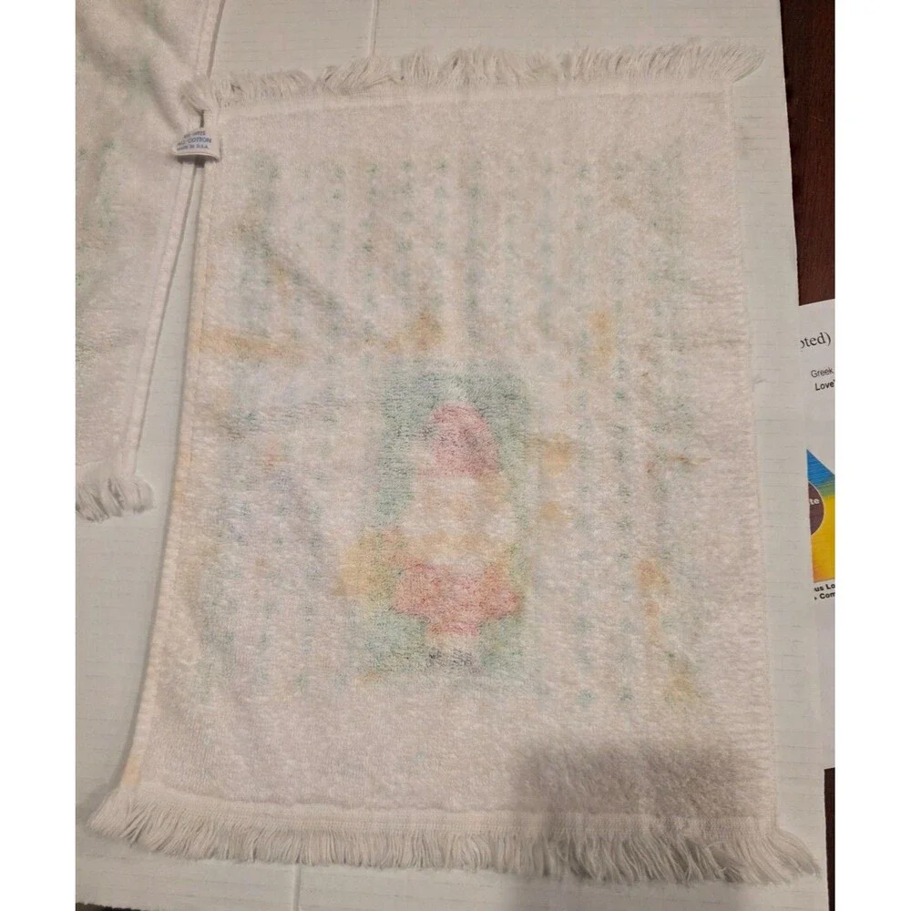 Vintage Santa Claus Christmas Hand Tea Dish Towels Set of 3 White *FLAWS